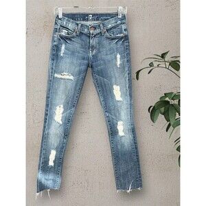 7 For All Mankind Roxanne Low Rise Jeans Women’s Sz 24 Distressed Denim Crop Leg